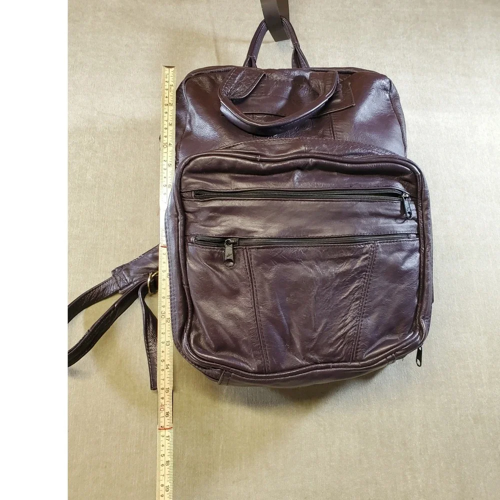 Vintage Plum Purple Soft Leather Backpack Multi Pocket Talon Zipper Bag